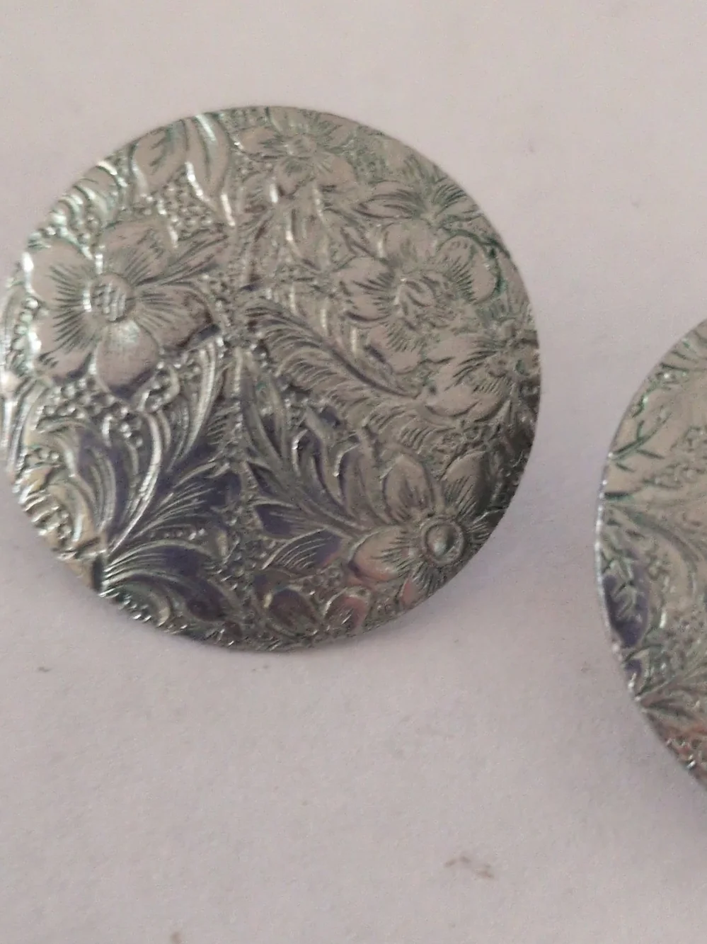 Silver Floral Engraved Round Earrings - Women Accessories